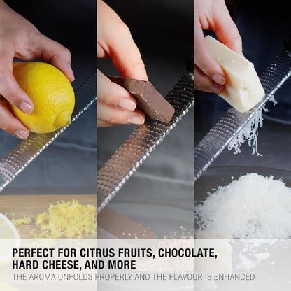 Premium Classic Series Zester 18/8, Black - Lemon Zester & Cheese Grater & Vegetable Grater - Citrus, Parmesan Cheese, Garlic, Ginger, Nutmeg, Chocolate - Stainless Steel Grater