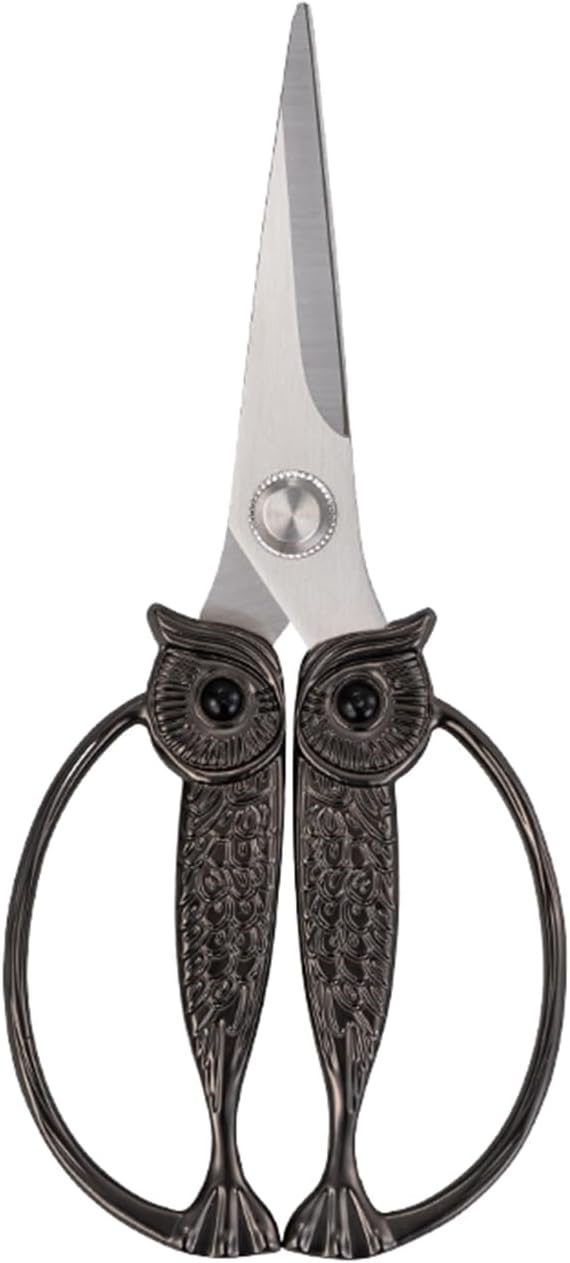 Owl Kitchen Scissors All Purpose, Stainless Steel Heavy Duty Sharp Shears for Meat, Chicken, Fish, Poultry, Herb, Bread (Gun-black, Medium)