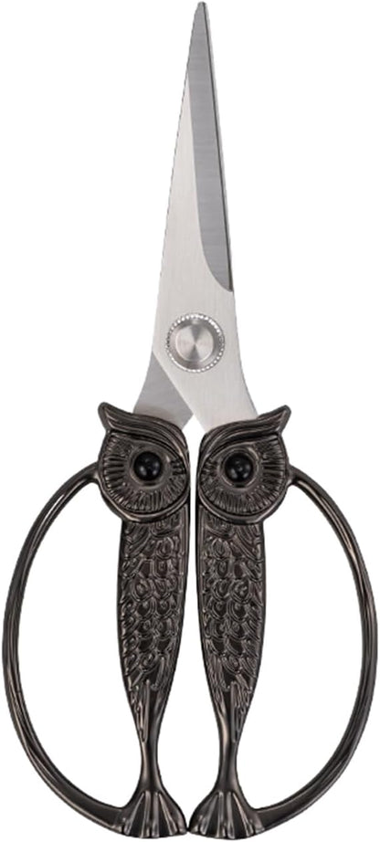 Owl Kitchen Scissors All Purpose, Stainless Steel Heavy Duty Sharp Shears for Meat, Chicken, Fish, Poultry, Herb, Bread (Gun-black, Medium)