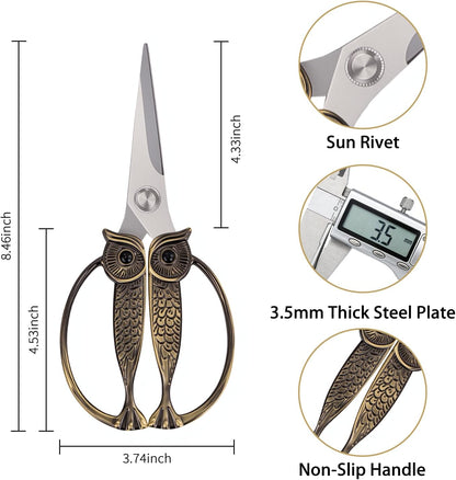 Owl Kitchen Scissors All Purpose, Stainless Steel Heavy Duty Sharp Shears for Meat, Chicken, Fish, Poultry, Herb, Bread (Gun-black, Medium)