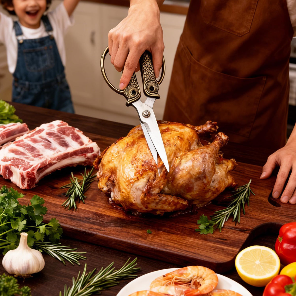 Owl Kitchen Scissors All Purpose, Stainless Steel Heavy Duty Sharp Shears for Meat, Chicken, Fish, Poultry, Herb, Bread (Gun-black, Medium)