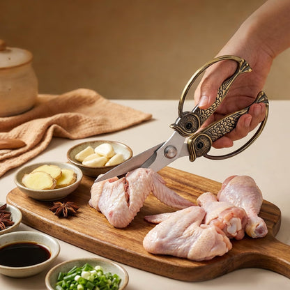 Owl Kitchen Scissors All Purpose, Stainless Steel Heavy Duty Sharp Shears for Meat, Chicken, Fish, Poultry, Herb, Bread (Gun-black, Medium)