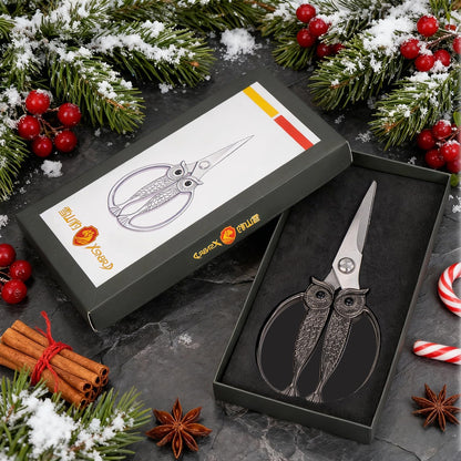 Owl Kitchen Scissors All Purpose, Stainless Steel Heavy Duty Sharp Shears for Meat, Chicken, Fish, Poultry, Herb, Bread (Gun-black, Medium)