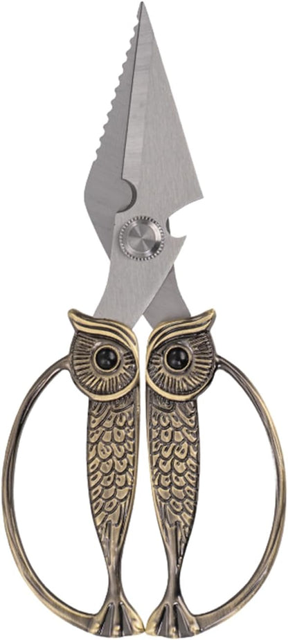 Owl Kitchen Scissors All Purpose, Stainless Steel Heavy Duty Sharp Shears for Meat, Chicken, Fish, Poultry, Herb, Bread (Gun-black, Medium)