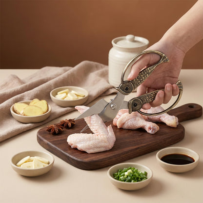 Owl Kitchen Scissors All Purpose, Stainless Steel Heavy Duty Sharp Shears for Meat, Chicken, Fish, Poultry, Herb, Bread (Gun-black, Medium)
