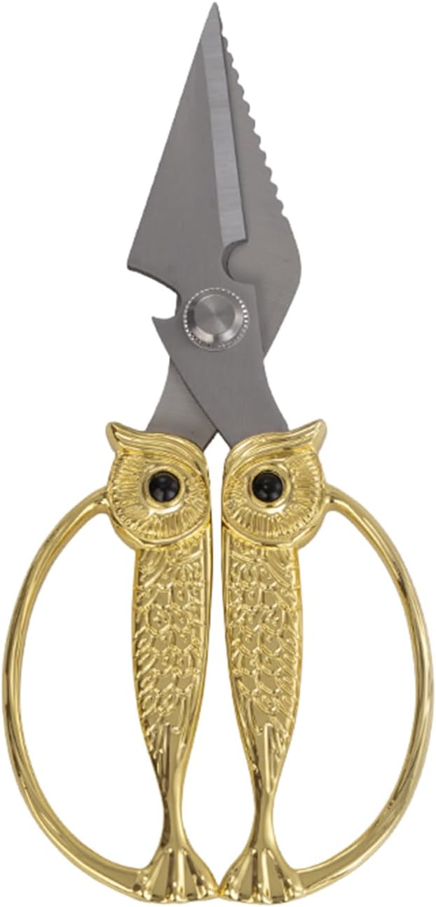 Owl Kitchen Scissors All Purpose, Stainless Steel Heavy Duty Sharp Shears for Meat, Chicken, Fish, Poultry, Herb, Bread (Gun-black, Medium)
