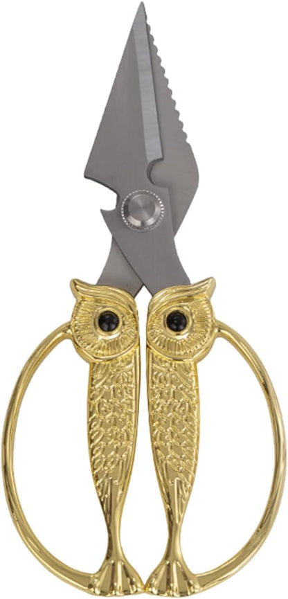 Owl Kitchen Scissors All Purpose, Stainless Steel Heavy Duty Sharp Shears for Meat, Chicken, Fish, Poultry, Herb, Bread (Gun-black, Medium)