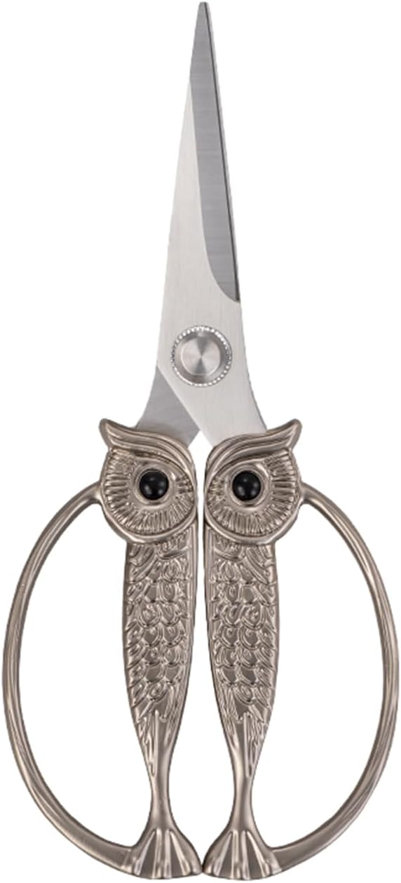Owl Kitchen Scissors All Purpose, Stainless Steel Heavy Duty Sharp Shears for Meat, Chicken, Fish, Poultry, Herb, Bread (Gun-black, Medium)