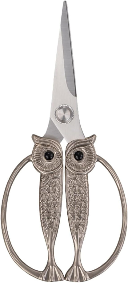 Owl Kitchen Scissors All Purpose, Stainless Steel Heavy Duty Sharp Shears for Meat, Chicken, Fish, Poultry, Herb, Bread (Gun-black, Medium)