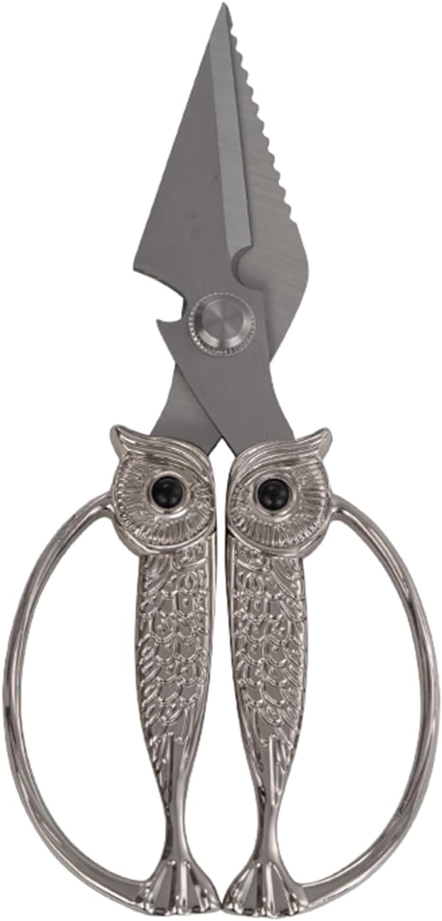 Owl Kitchen Scissors All Purpose, Stainless Steel Heavy Duty Sharp Shears for Meat, Chicken, Fish, Poultry, Herb, Bread (Gun-black, Medium)
