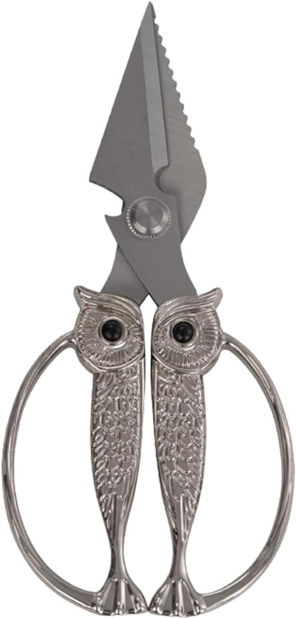Owl Kitchen Scissors All Purpose, Stainless Steel Heavy Duty Sharp Shears for Meat, Chicken, Fish, Poultry, Herb, Bread (Gun-black, Medium)