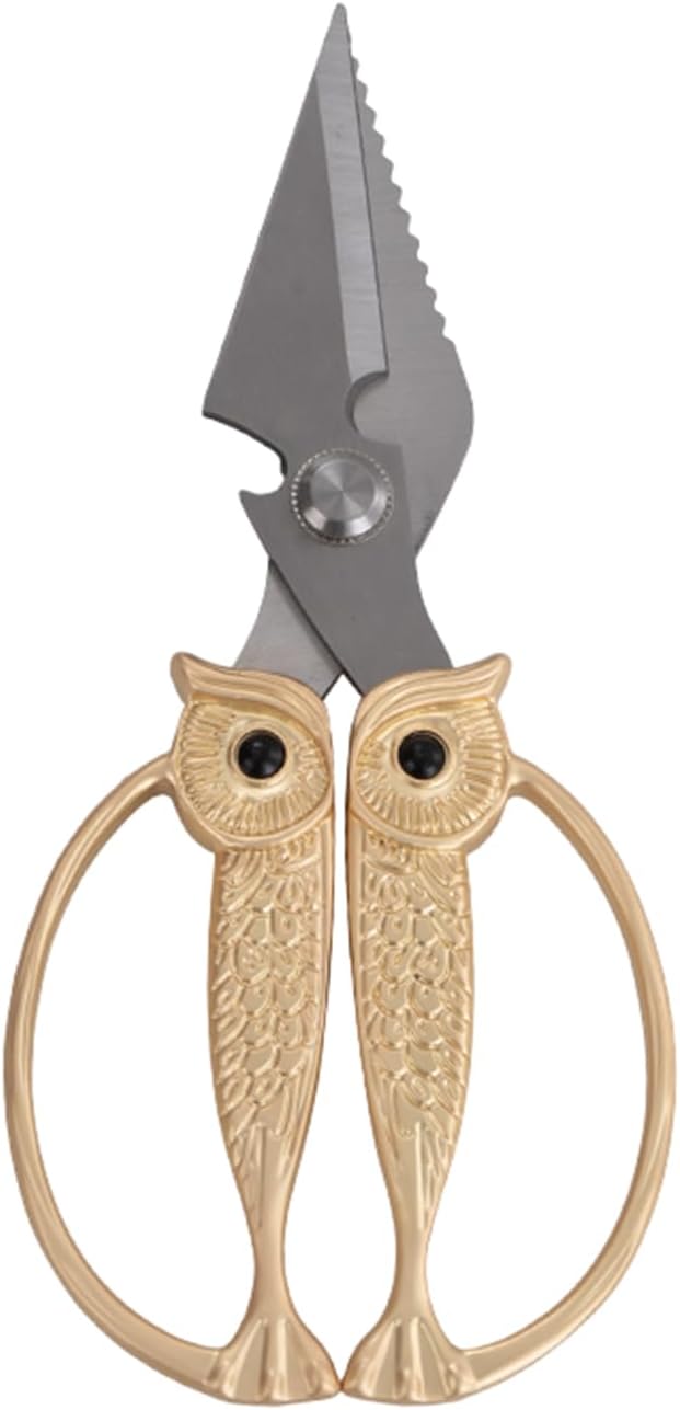 Owl Kitchen Scissors All Purpose, Stainless Steel Heavy Duty Sharp Shears for Meat, Chicken, Fish, Poultry, Herb, Bread (Gun-black, Medium)