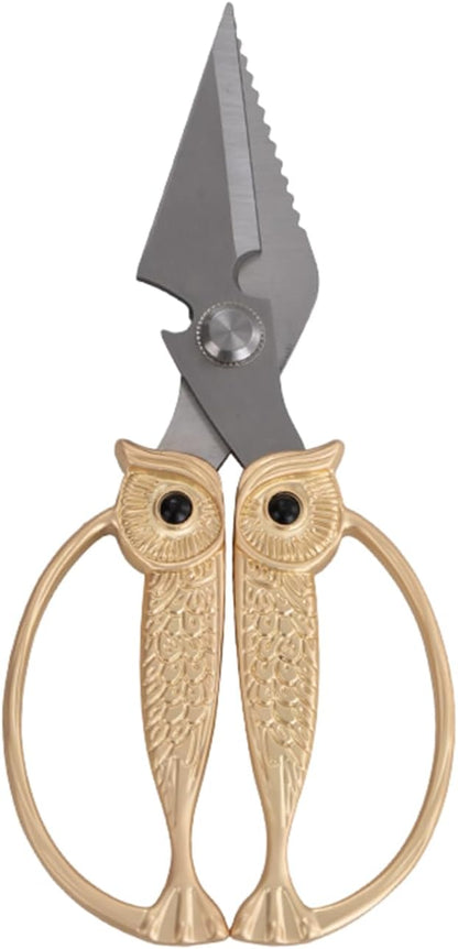 Owl Kitchen Scissors All Purpose, Stainless Steel Heavy Duty Sharp Shears for Meat, Chicken, Fish, Poultry, Herb, Bread (Gun-black, Medium)