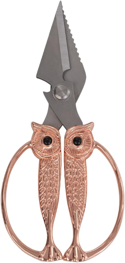 Owl Kitchen Scissors All Purpose, Stainless Steel Heavy Duty Sharp Shears for Meat, Chicken, Fish, Poultry, Herb, Bread (Gun-black, Medium)