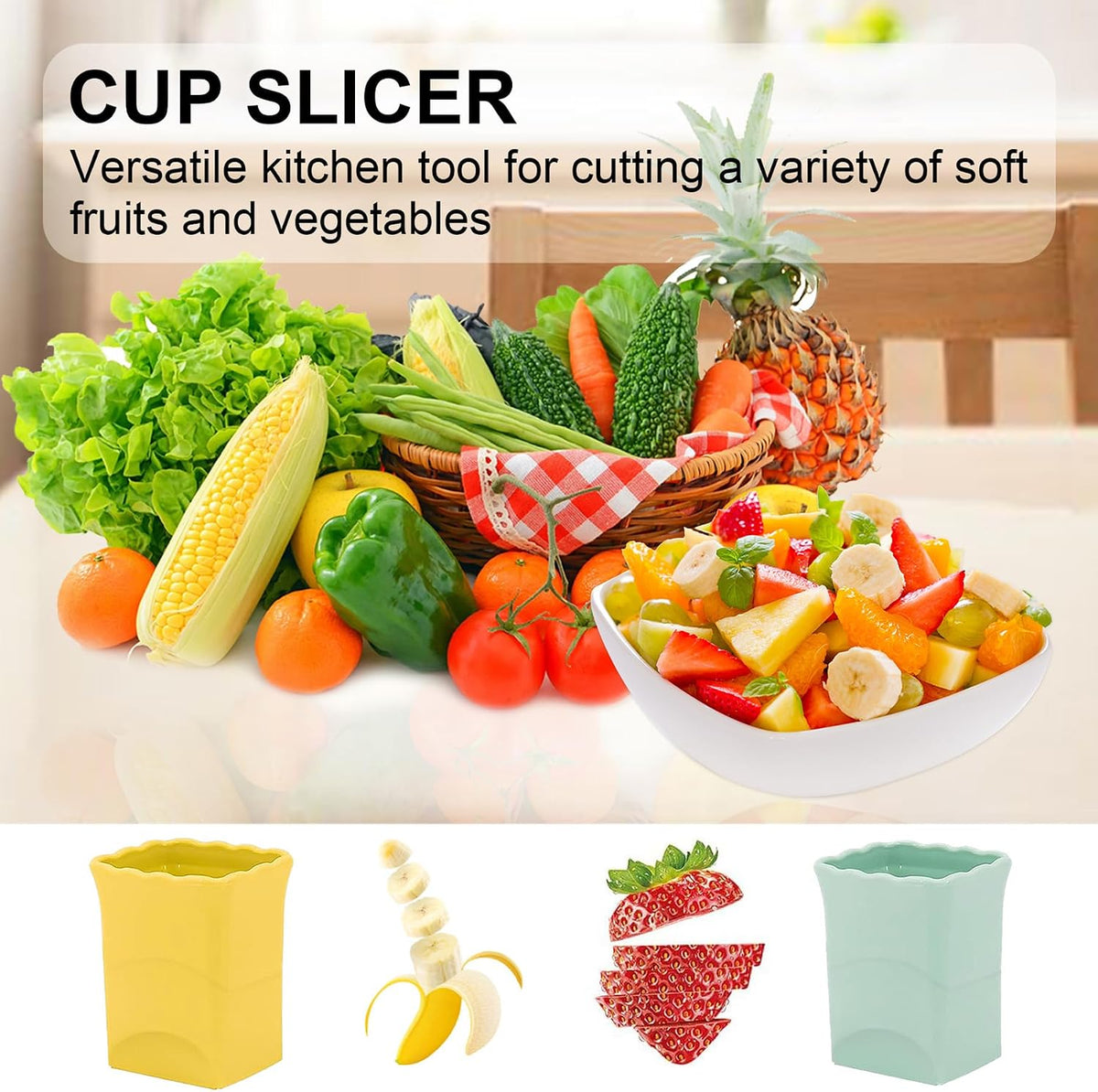 Strawberry Slicer Cup：Fruit Slicer Cup for Strawberry Egg Banana Mushroom Cucumber Kiwi and Veggie Salad Speed Cutter the Kitchen Portable Slicing Tool