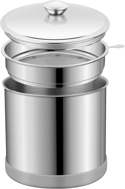 1.2L Bacon Grease Container with Fine Mesh Strainer | Non-Slip Silicone Base, Fine Mesh Filter, Non-Slip, Cooking Oil Keeper, Fat Storage Holder for Kitchen Use