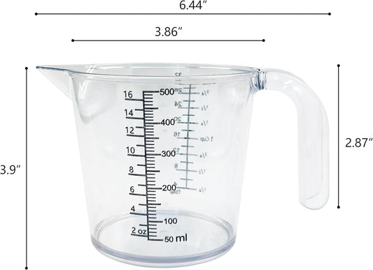 16 oz (2 Cup) Liquid Measuring Cup, Food-Grade Plastic Measuring Cup with Laser-Etched Markings, Clear Single Measuring Cup