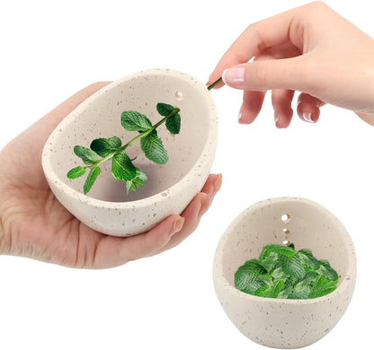 Pottery Herb Stripper Bowl, Handmade Herb Stripper Ceramic Bowl with 4-Slot Different Hole Sizes for Kale, Herbs & Broccoli, Efficient Peeling Off the Leafy Assembly(White)