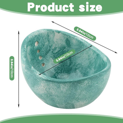 Pottery Herb Stripper Bowl, Handmade Herb Stripper Ceramic Bowl with 4-Slot Different Hole Sizes for Kale, Herbs & Broccoli, Efficient Peeling Off the Leafy Assembly(White)