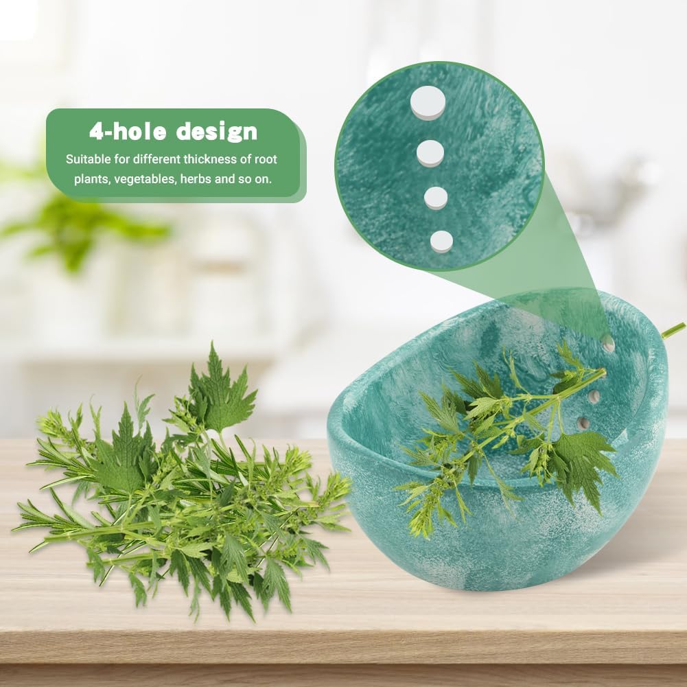 Pottery Herb Stripper Bowl, Handmade Herb Stripper Ceramic Bowl with 4-Slot Different Hole Sizes for Kale, Herbs & Broccoli, Efficient Peeling Off the Leafy Assembly(White)