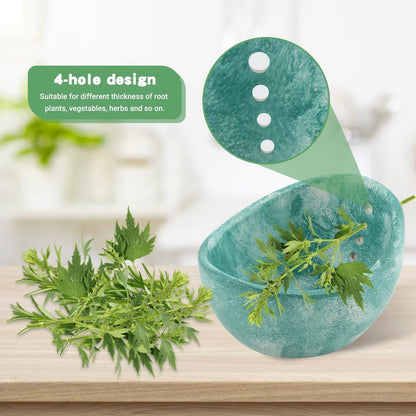 Pottery Herb Stripper Bowl, Handmade Herb Stripper Ceramic Bowl with 4-Slot Different Hole Sizes for Kale, Herbs & Broccoli, Efficient Peeling Off the Leafy Assembly(White)