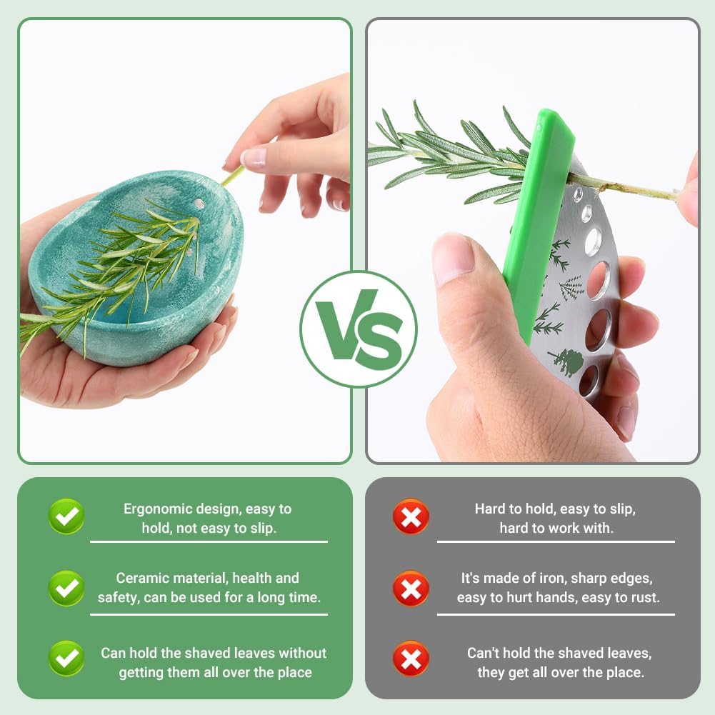 Pottery Herb Stripper Bowl, Handmade Herb Stripper Ceramic Bowl with 4-Slot Different Hole Sizes for Kale, Herbs & Broccoli, Efficient Peeling Off the Leafy Assembly(White)