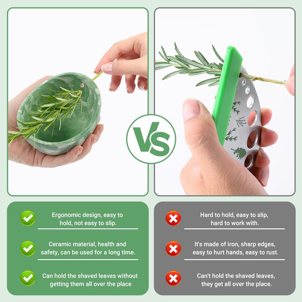 Pottery Herb Stripper Bowl, Handmade Herb Stripper Ceramic Bowl with 4-Slot Different Hole Sizes for Kale, Herbs & Broccoli, Efficient Peeling Off the Leafy Assembly(White)