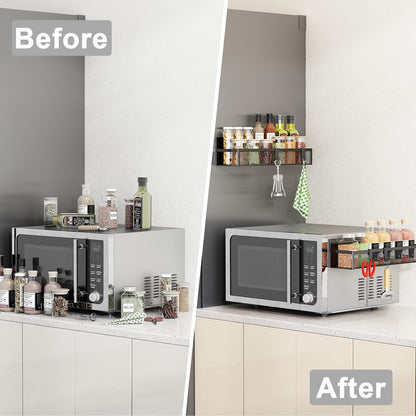Magnetic Spice Rack for Refrigerator, 2 Pack Magnetic Shelf, Fridge Magnet Organizer with Moveable 4 Hooks, Magnetic Fridge Shelf for Kitchen Organization and Storage (2 Pack)