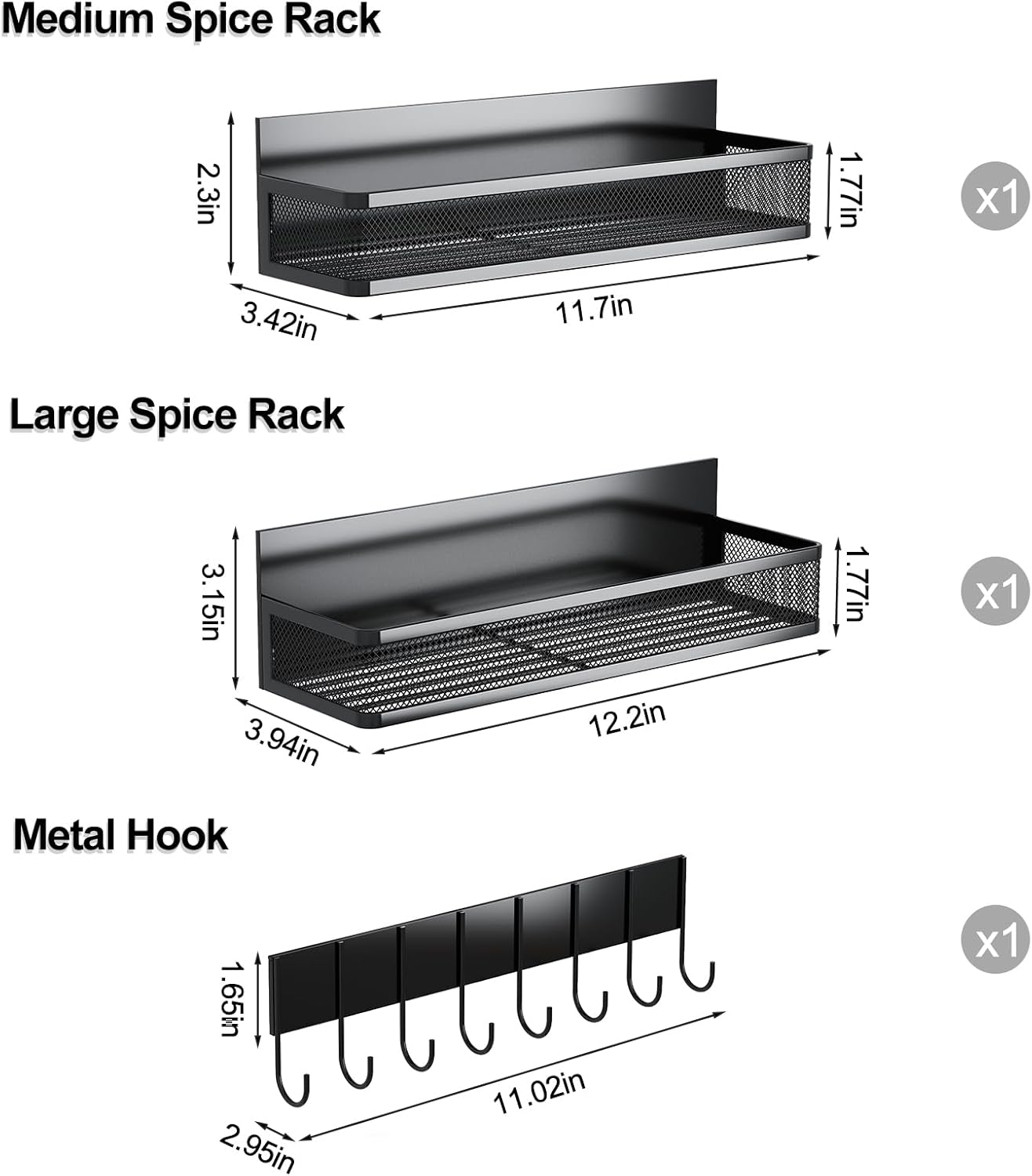Magnetic Spice Rack for Refrigerator, 2 Pack Magnetic Shelf, Fridge Magnet Organizer with Moveable 4 Hooks, Magnetic Fridge Shelf for Kitchen Organization and Storage (2 Pack)