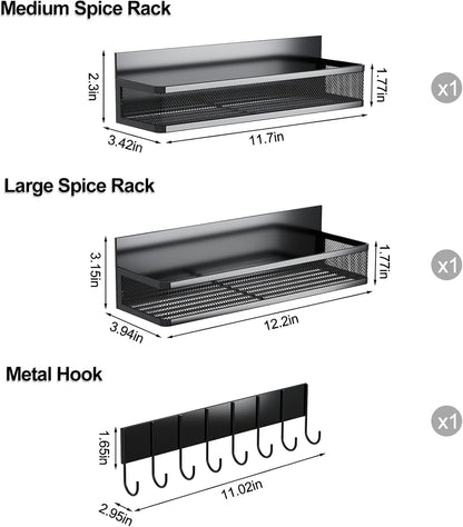Magnetic Spice Rack for Refrigerator, 2 Pack Magnetic Shelf, Fridge Magnet Organizer with Moveable 4 Hooks, Magnetic Fridge Shelf for Kitchen Organization and Storage (2 Pack)