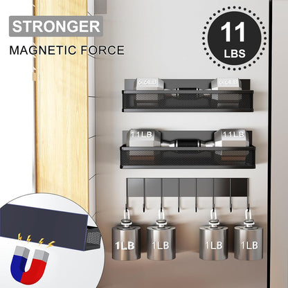 Magnetic Spice Rack for Refrigerator, 2 Pack Magnetic Shelf, Fridge Magnet Organizer with Moveable 4 Hooks, Magnetic Fridge Shelf for Kitchen Organization and Storage (2 Pack)