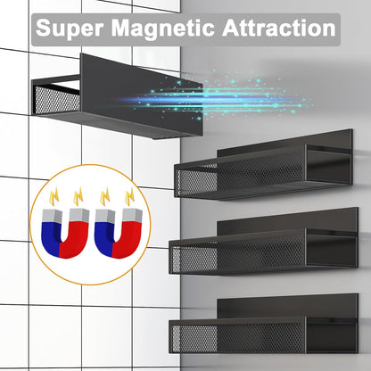 Magnetic Spice Rack for Refrigerator, 2 Pack Magnetic Shelf, Fridge Magnet Organizer with Moveable 4 Hooks, Magnetic Fridge Shelf for Kitchen Organization and Storage (2 Pack)
