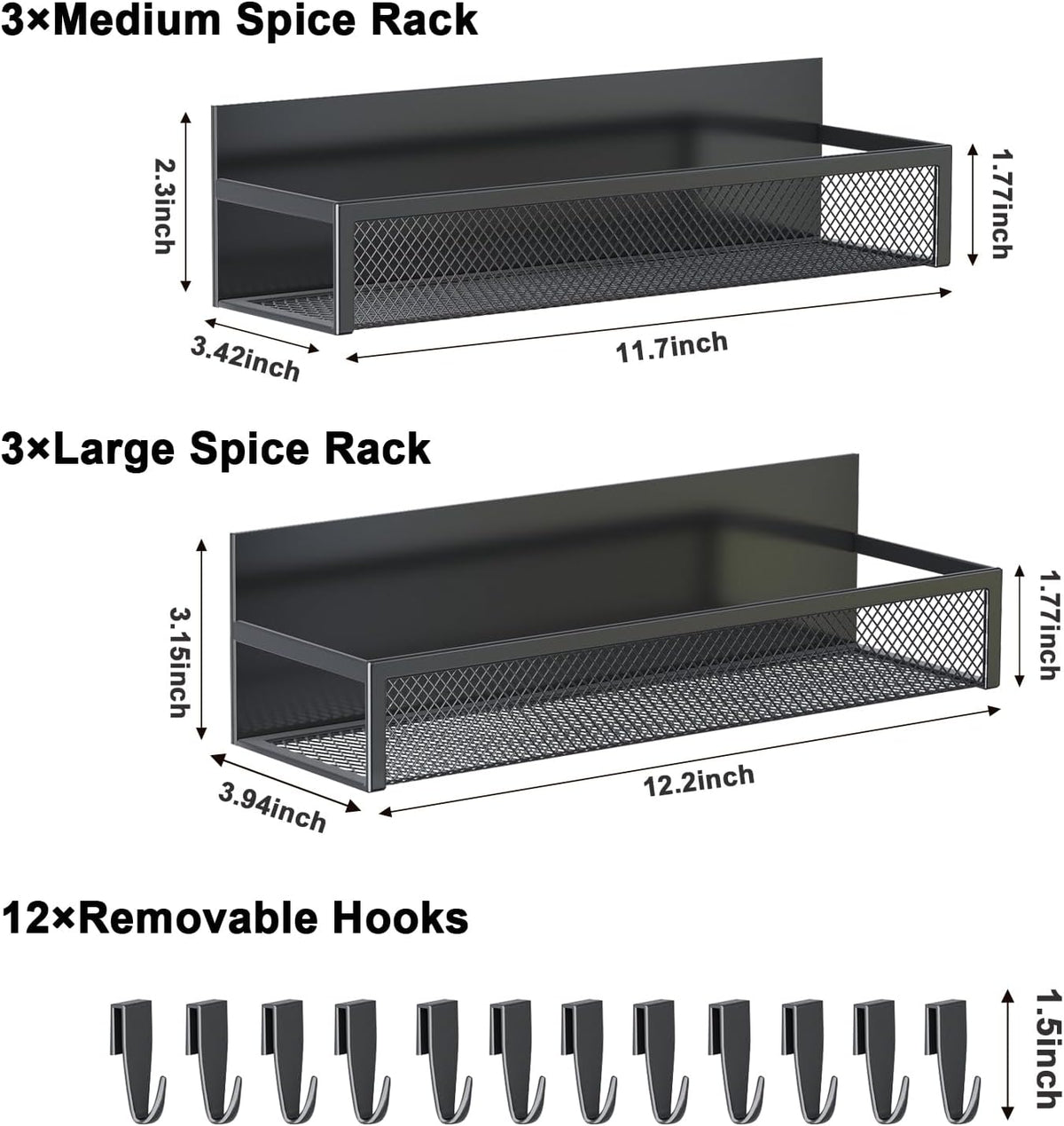 Magnetic Spice Rack for Refrigerator, 2 Pack Magnetic Shelf, Fridge Magnet Organizer with Moveable 4 Hooks, Magnetic Fridge Shelf for Kitchen Organization and Storage (2 Pack)