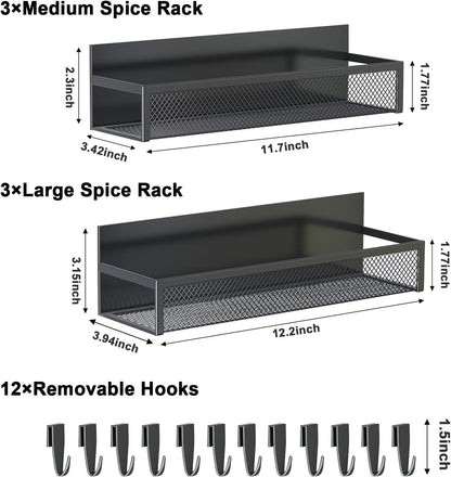 Magnetic Spice Rack for Refrigerator, 2 Pack Magnetic Shelf, Fridge Magnet Organizer with Moveable 4 Hooks, Magnetic Fridge Shelf for Kitchen Organization and Storage (2 Pack)