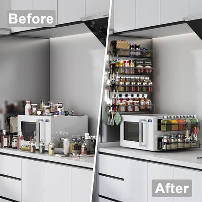 Magnetic Spice Rack for Refrigerator, 2 Pack Magnetic Shelf, Fridge Magnet Organizer with Moveable 4 Hooks, Magnetic Fridge Shelf for Kitchen Organization and Storage (2 Pack)