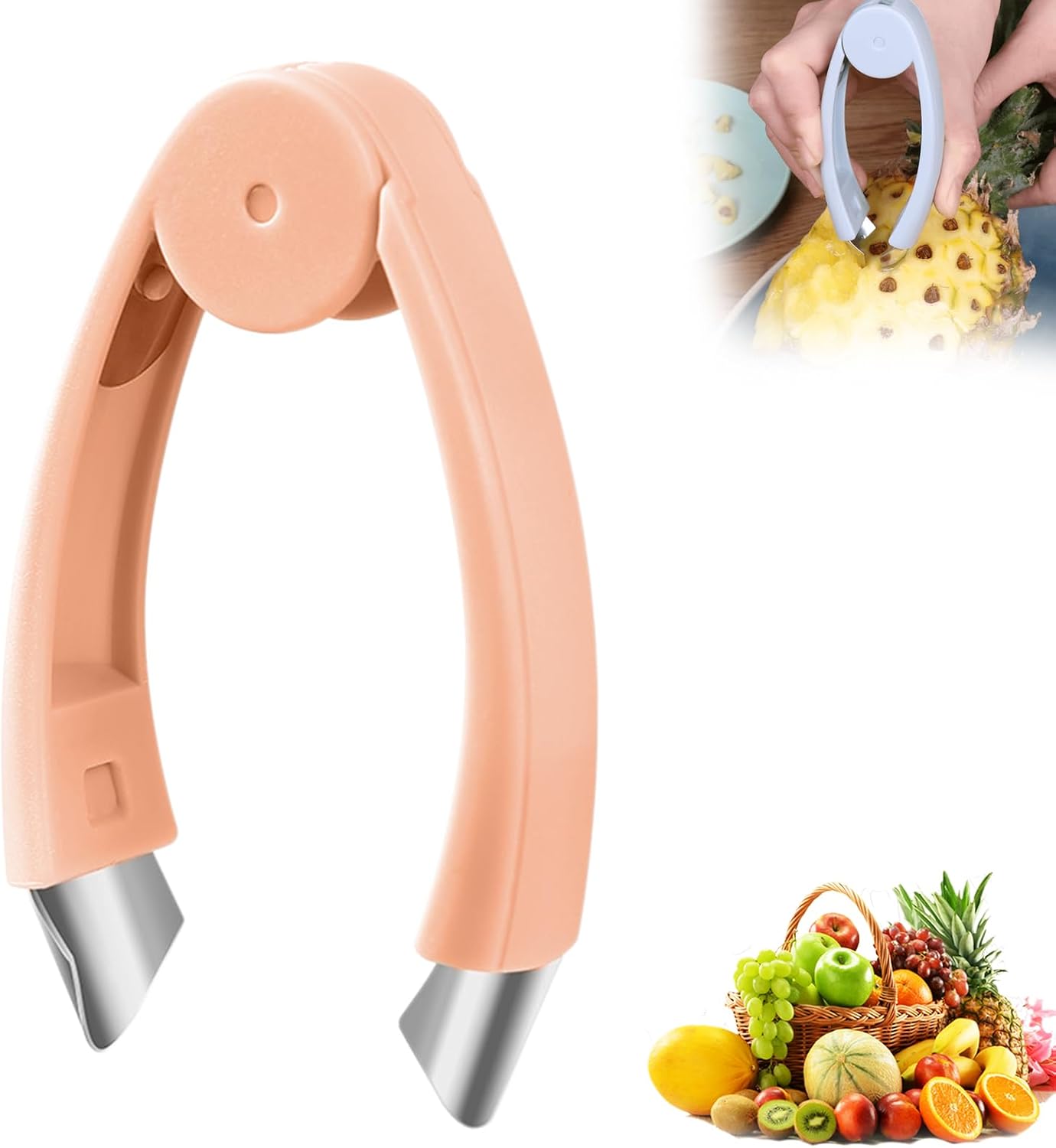 Multifunctional Pineapple Corer and Slicer, Pineapple Eye Remover Tool, Stainless Steel Cutter Strawberry Stem Remover Quickly Cut and Remove Tweezers Kitchen Tools (1, ORANGE)