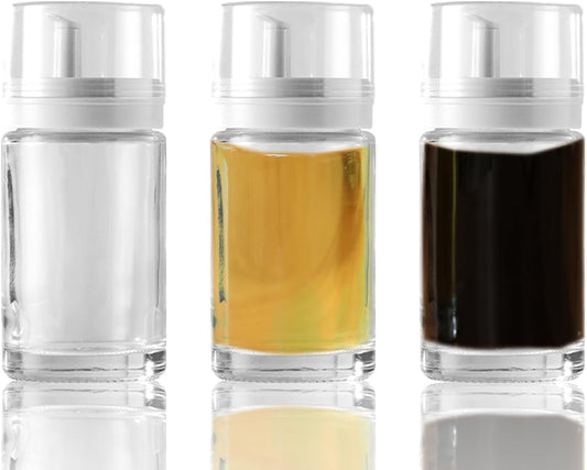 3-Pack Leakproof Small Glass Oil and Vinegar Dispenser Bottles - Perfect for Kitchen Use - 3.38oz Each, Clear