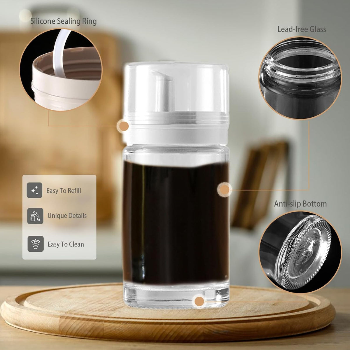 3-Pack Leakproof Small Glass Oil and Vinegar Dispenser Bottles - Perfect for Kitchen Use - 3.38oz Each, Clear