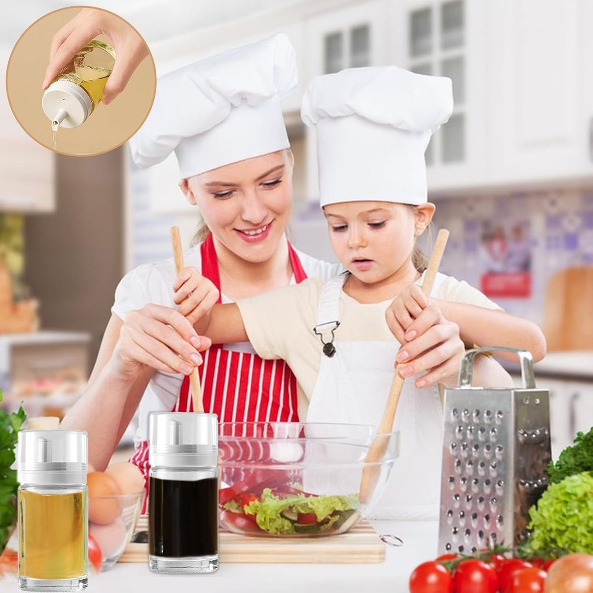 3-Pack Leakproof Small Glass Oil and Vinegar Dispenser Bottles - Perfect for Kitchen Use - 3.38oz Each, Clear