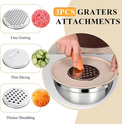 Mixing Bowls with Airtight Lids Set, Non-Slip Silicone Bottoms, Khaki