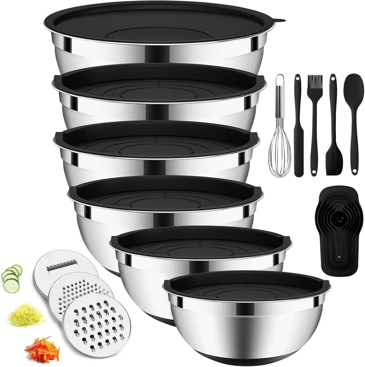 Mixing Bowls with Airtight Lids Set, Non-Slip Silicone Bottoms, Khaki