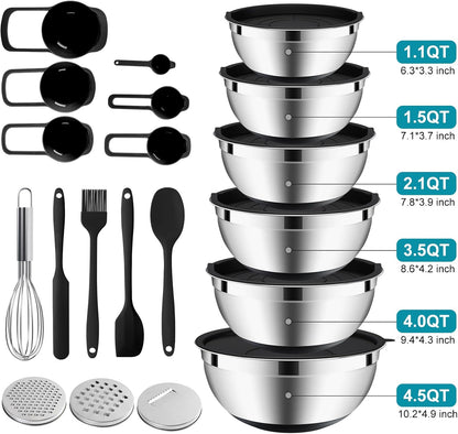 Mixing Bowls with Airtight Lids Set, Non-Slip Silicone Bottoms, Khaki