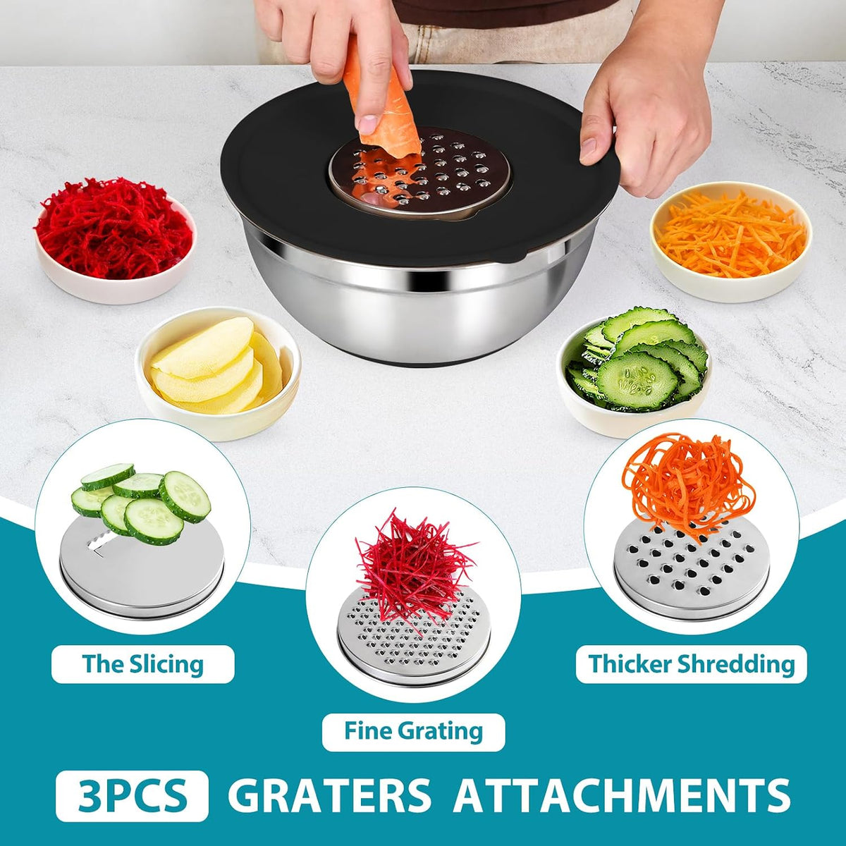 Mixing Bowls with Airtight Lids Set, Non-Slip Silicone Bottoms, Khaki