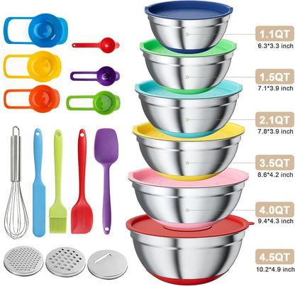 Mixing Bowls with Airtight Lids Set, Non-Slip Silicone Bottoms, Khaki