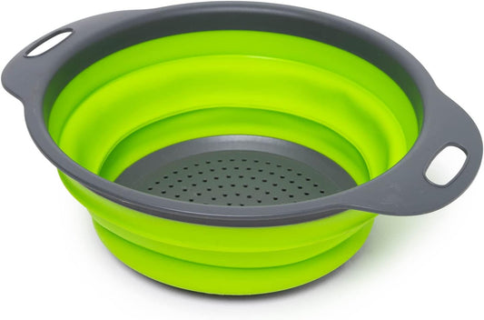 Set of 2 Collapsible Colander made of Silicone, Food-Grade, Perfect for Draining Pasta, Vegetables and Fruits (Green)