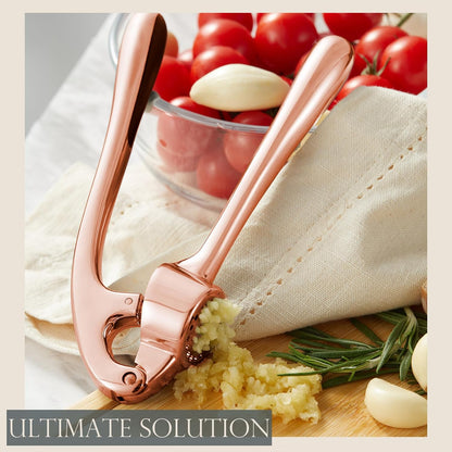 High Effective Premium Garlic Press Set, With Silicone Garlic Peeler & Brush, Heavy Duty Garlic Mincer, Easy to Squeeze and Clean, Rust Proof & Dishwasher Safe - Rose Gold
