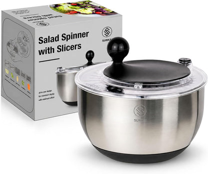 5L Salad Spinner Best Rated – Lettuce Spinner with Non-Slip Base & Salad Bowl, One Hand-Drain stop button, Fruit and Vegetable Washer For Fast Meal Prep | Dishwasher Safe Kitchen Set