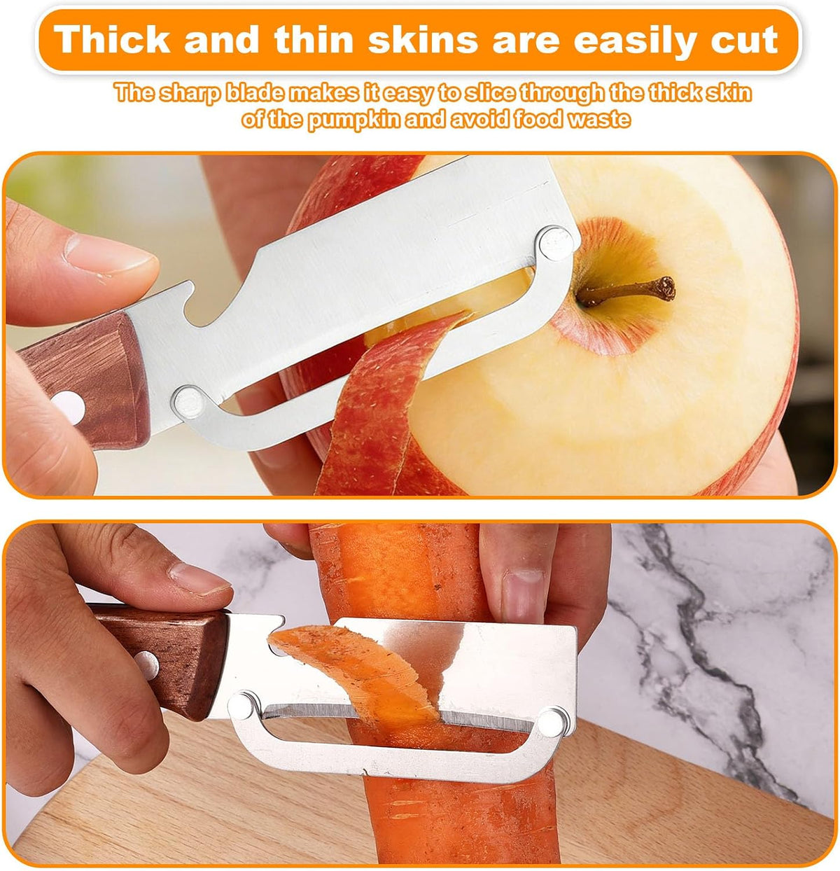 Multi-Functional Vegetable Peeler with Wooden Handle, Stainless Steel Thick & Thin Skin Fruit Peeler with Bottle Opener, Not for Left-Handed Users, Practical Kitchen Tool for Apple Potato