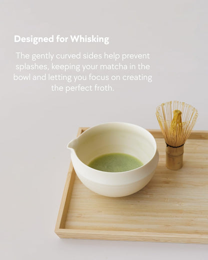 Matcha Set, 5 Pcs Matcha Whisk Set, Matte Buttercream Glaze, 17oz | Elegant Rounded Bowl with Folded Rim, Balanced Weight & Comfortable Size, Gift Box Included