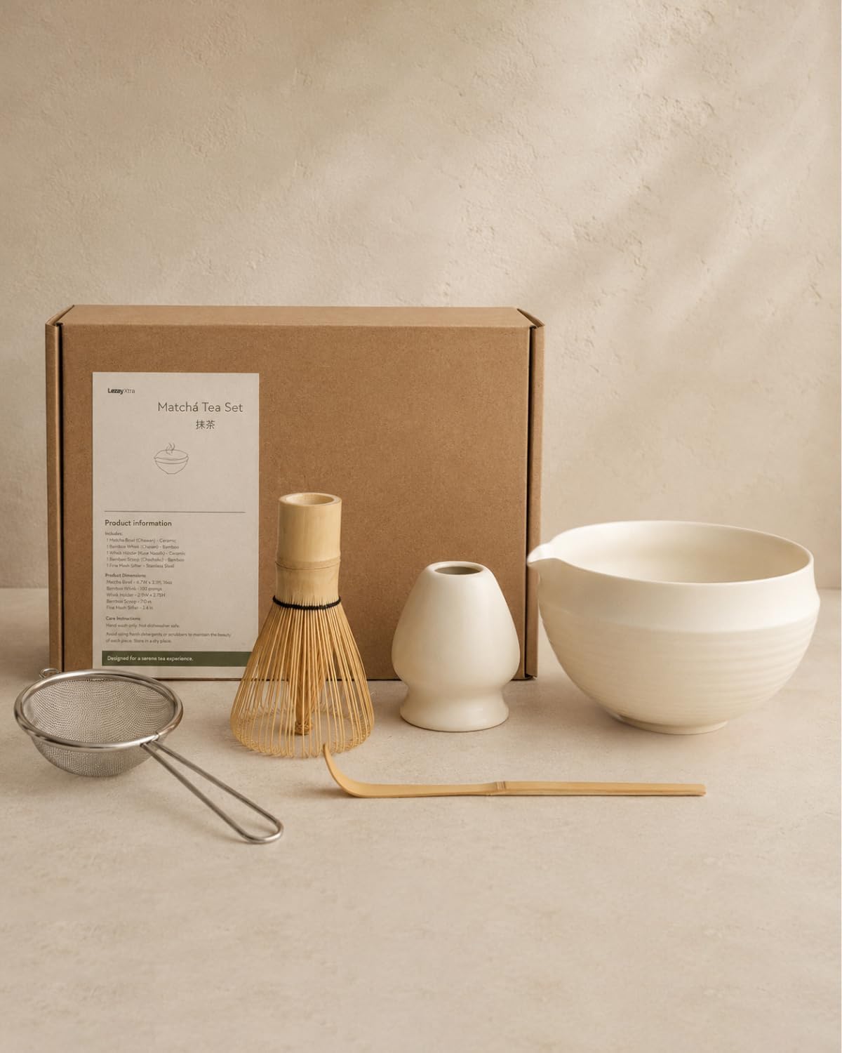 Matcha Set, 5 Pcs Matcha Whisk Set, Matte Buttercream Glaze, 17oz | Elegant Rounded Bowl with Folded Rim, Balanced Weight & Comfortable Size, Gift Box Included